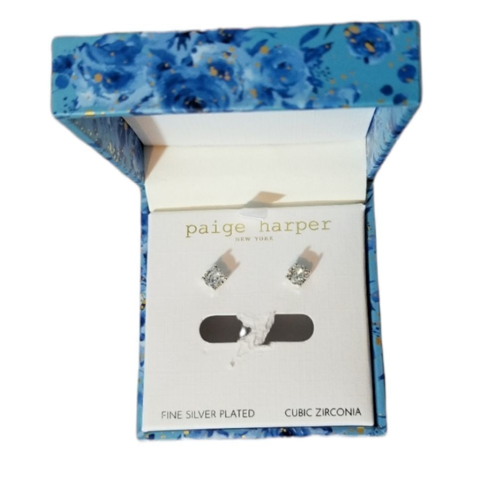 Paige Harper Silver Plated Cubic Zirconia Stud Earrings